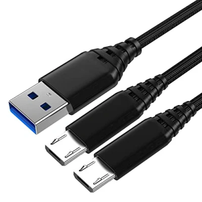 Imagen de Cable de Carga Para Mando Nacon Playstation 4/PS4 Slim/PS4 Pro/DualShock 4 Xbox One/One S/One Elite/One X, Trenzado Nylon Cargador Micro USB 3M 2 Pack Rápida y Sincronización