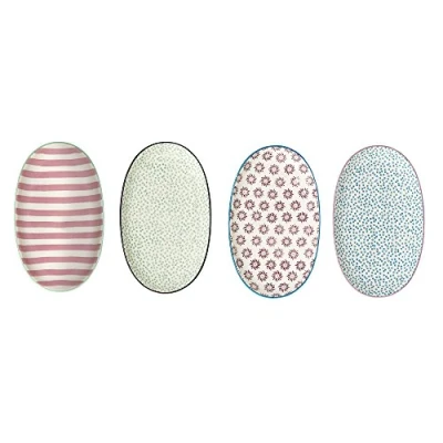 Imagen de Bloomingville Patrizia Platos para servir (cerámica, 4 unidades, 21,5 cm), color rosa, verde, lila y azul