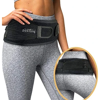 Imagen de Vriksasana Posture cinturón de cadera sacroilíaca para unisex que alivia el dolor ciático, pélvico, la pierna y del nervio sacro causado por disfunción articulación si (Negro, S/M)