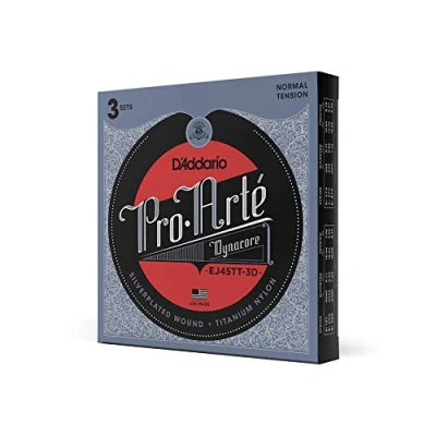 Imagen de D&#039;Addario EJ45TT Pro Arté DynaCore Classical Guitar Strings, Titanium Trebles, Normal Tension, 3 Sets