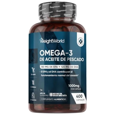 Imagen de Omega 3 DHA y EPA 1000mg de Concentración 400 Cápsulas Blandas para Más 1 Año Ácidos Grasos en Perlas Aceite Pescado Alta Potencia, Contribuye al Funcionamiento Normal del Corazón
