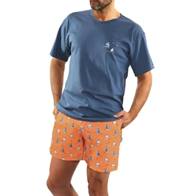 Imagen de Sesto Senso Pijama Velero Hombre Corto Algodon Verano Manga Corta Pantalon Naranja M 2556/08 DRUK