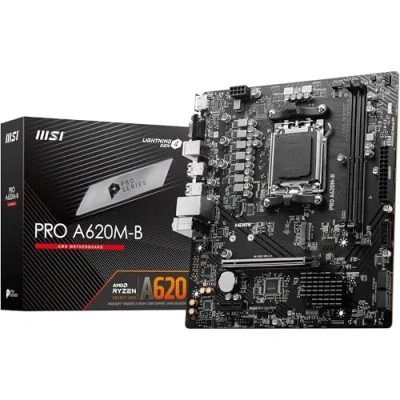 Imagen de MSI Pro A620M B, Placa Base Micro ATX Compatible con procesadores AMD Ryzen 9000/8000 / 7000, AM5 DDR5 Memory Boost (6800+ MT/s OC), 1 x PCIe 4.0 x16, M.2 Gen4