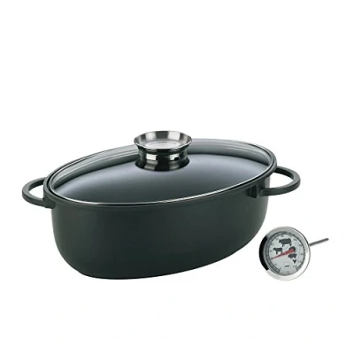 Imagen de kela Kerros 390224 Cacerola con termómetro para carne, aluminio fundido, color negro