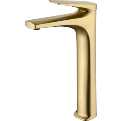 Imagen de MICE Grifo Monomando con caño alto para lavabo fabricado en latón lavamanos Griferia Alta de (Oro Cepillado)