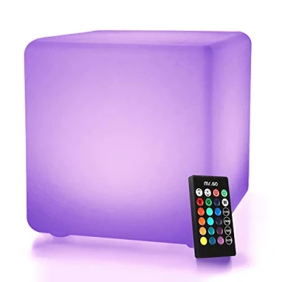 Imagen de Mr.Go 25cm LED Cubo Luz Nocturna Infantil con Control Remoto, Lampara de Mesilla Noche Pilas para Bebé y Niños 8 Brillo Regulable 16 Colores RGB Ajustables 4 Modos Color cambiante