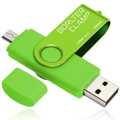 Imagen de BORLTER CLAMP 32GB Memoria USB, Unidad Flash USB de Puerto Doble (USB 3.0 y Micro USB), OTG Memory Stick Pendrive para Smartphones, Tabletas Computadoras (Verde)