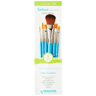 Imagen de PRINCETON ARTIST BRUSH CO. SelectArtiste, Pinceles para multi técnica de bellas artes, Sintético, Combinados, Mango Corto, Bolsa plásico, 6 unidades