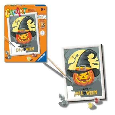 Imagen de Ravensburger CreArt Serie D: Happy Halloween, Kit para Pintar por Números, Contiene una Tabla Preimpresa, un Pincel, Colores y Accesorios, Juego Creativo Niños Niñas 7+ Años