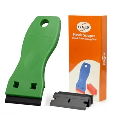 Imagen de Ehdis Mini Raspador con 10 piezas cuchillas de plástic, para Quitar Etiquetas Engomadas Vinilo Pegatinas y Pegamento, Limpiador Placa Inducción Vitrocerámica, Verde