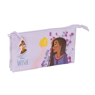 Imagen de Safta Wish Portatodo Triple, Estuche Infantil, Niño, Ideal para Niños en Edad Escolar, Cómodo y Versátil, Calidad Resistencia, 22x3x12 cm, Color Lila