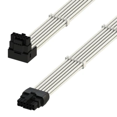 Imagen de LINKUP AVA Cable de Alimentación Alta Corriente 600W PCIE 5.0 16Pin (12+4) con Ángulo Derecho┃Tipo Moldeado y Soldado 16AWG Funda┃Compatible RTX4000 RTX3000 FE┃70cm Blanco