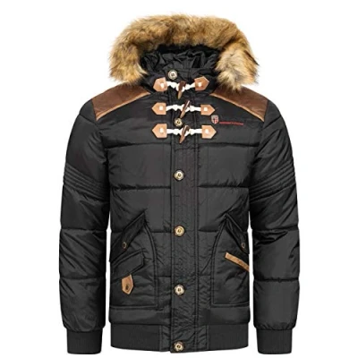 Imagen de Geographical Norway Belphegore Men Distribrands Chaqueta Hombres Impermeable Grueso Abrigo Capucha Al Aire Libre Piel Chaquetas Invierno Acolchada Parka Ideal Hombre (Negro XL)