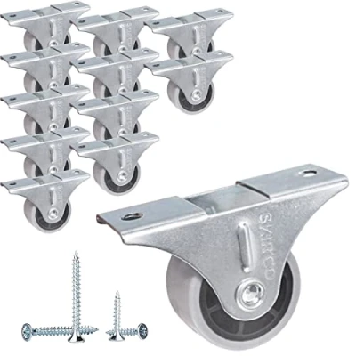 Imagen de SKIR&#039;CO Paquete de 12 ruedas pequeñas 30 mm, goma gris, fijas, no giratorias, dirección unidireccional, tornillos incluidos (12)