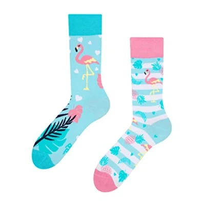 Imagen de Dedoles Calcetines Unisex Hombre Mujer y Niños Algodón muchos diseños divertidos diferente izquierda derecha, color: Azul, diseño: Amor por los flamencos, tamaño: 35 38
