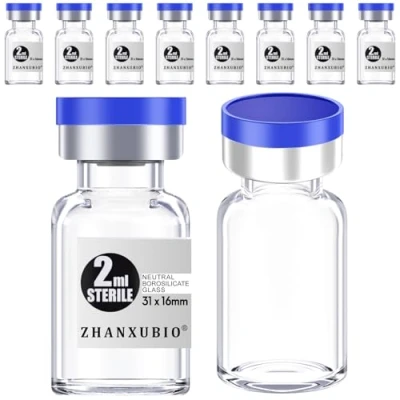 Imagen de ZHANXUBIO Viales estériles vacíos con puerto de inyección autorreparable y tapa plástico aluminio, paquete estéril (2 ml, transparente, 10 unidades)