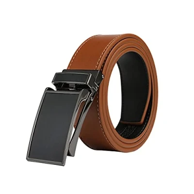 Imagen de VRLEGEND Cinturones Hombre, Cinturón Hombre Cuero con Hebilla Automática Trinquete, Ancho 3.5CM Tamaño Ajustable para Pantalones Formales Vestir Traje (Marrón, 120CM Ajustable)