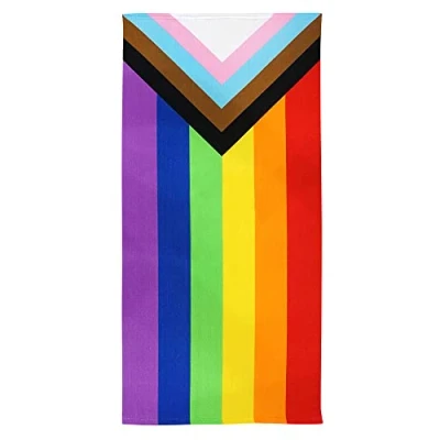 Imagen de COUNTRY CLUB Toalla de playa y baño microfibra grande LGBTQ+ Rainbow la bandera del Progreso Orgullo, ligera, deportiva, viajes, gimnasio, verano