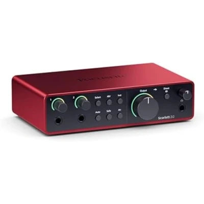Imagen de Focusrite Scarlett 2i2 4.ª gen. interfaz de audio USB para grabar, componer, retransmitir y emitir pódcast. Grabación con sonido estudio alta fidelidad todo el software que necesitas