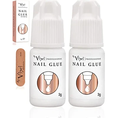 Imagen de 3g x 2 By Vixi PEGAMENTO PARA UÑAS ULTRAFUERTE con LIMA de PREPARACIÓN GRATUITA Adhesivo transparente secado instantáneo, calidad salón belleza profesional