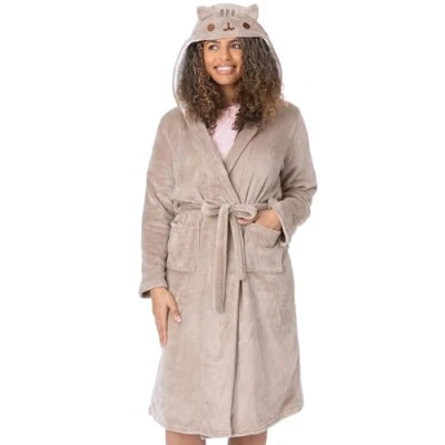 Imagen de Pusheen The Cat Dressing Gown Mujer Ropa de noche marrón novedad para damas Gato dibujos animados con orejas 3D Personaje Albornoz Merchandise Regalos