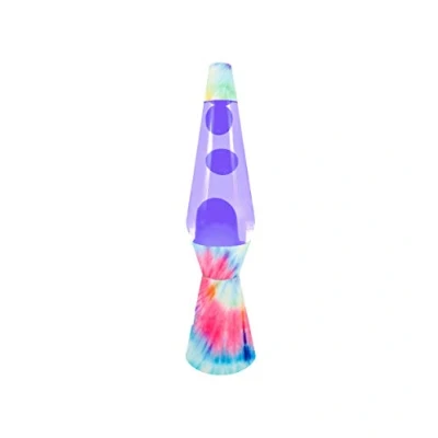 Imagen de Fisura Lámpara de lava “Tie Dye. Base multicolor, líquido morado y morada. efecto relajante. Con bombilla repuesto. 11,5 cm x 40 cm.