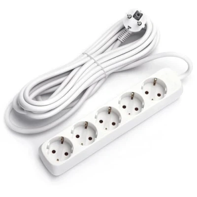 Imagen de Regleta de 5 vías sin Interruptor, m, 3G, 1,5 mm² Blanca, Ideal para conectar múltiples Dispositivos eléctricos Manera Segura.