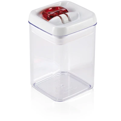 Imagen de Leifheit tarro Fresh&amp;Easy 800 ml cuadrado, hermético con sistema de apertura una mano, recipiente para alimentos, apilable