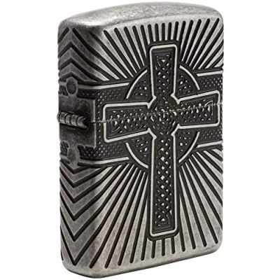 Imagen de Zippo Unisex&#039;s Celtic Cross Design Windproof Lighter, Antique Silver, Regular