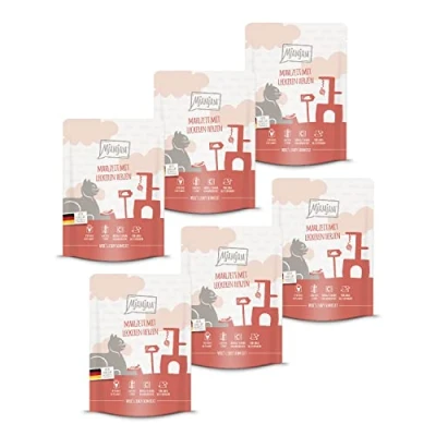 Imagen de MjAMjAM comida húmeda premium para gatos Quetschie con deliciosos corazones, pack de 6 (6 x 300 g), sin cereales extra carne
