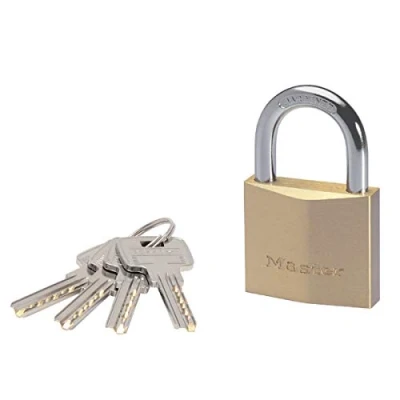 Imagen de Master Lock 2950EURD Candado de llave con Cuerpo Latón Macizo Muy Grueso, Dorado, 8.1 x 5 1.7 cm
