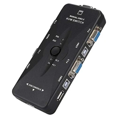 Imagen de USB KVM Switch Box, 4 puertos 2.0 VGA/SVGA Monitor Hub Display Port Selector para PC Teclado Ratón Conexión de TV