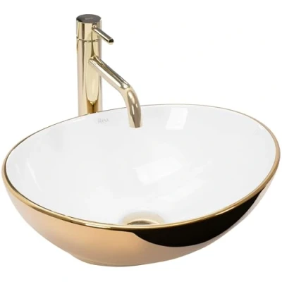 Imagen de Rea Lavabo SOBRE ENCIMERA SOFIA ORO/BLANCO de Baño 410 x 345 150 mm Cerámica (Blanco/Oro)