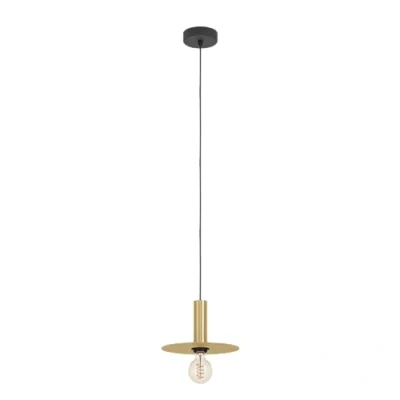 Imagen de EGLO Escandell Lámpara colgante, adecuada para colocar encima de la mesa del comedor, estilo «New Retro», fabricada en metal, latón cepillado, color negro, con portalámparas E27, Ø 25 cm