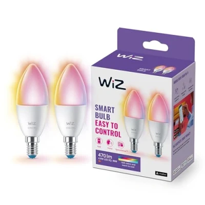 Imagen de WiZ Bombilla LED Inteligente Wi Fi, Vela 4,9W (Eq. 40W) casquillo E14, Luz Blanca y de Colores, con tecnología SpaceSense compatible Alexa Google Home Pack 2