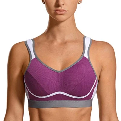 Imagen de SYROKAN Sujetador Deportivo Máximo Soporte Sin Relleno para Mujer Morado ES:95C (EU 80C)