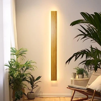 Imagen de Apliques de pared LED Lámpara madera para interiores Luces bambú 31w 3000k Iluminación moderna dormitorio Sala estar Pasillo,100cm
