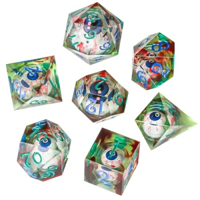 Imagen de OriCraft DND Juego de Dados con Ojos móviles en el Interior Mazmorras y Dragones rol poliédrico D20 7 Halloween Verde