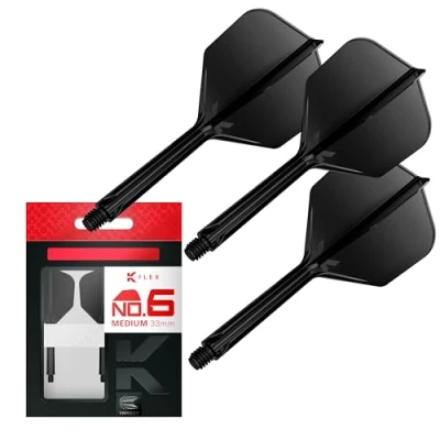Imagen de Target Darts K Flex Integrated Dart Flight and Shaft, No.6 Negra (Mediana) Lote de 3 Plumas y Caña para Dardos No 6, Moldeado Precisión 2 en 1 Accesorios Profesionales
