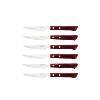 Imagen de Tramontina Chuletero Cuchillos para Carne y Pizza, 6 Unidades, Color Negro Claro, 4 Pulgadas