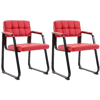 Imagen de CLP Set De 2 Sillas Coferencia Canada B Tapizadas En Polipiel I Confidente con Base Metálica &amp; Reposabrazos, Color:Rojo