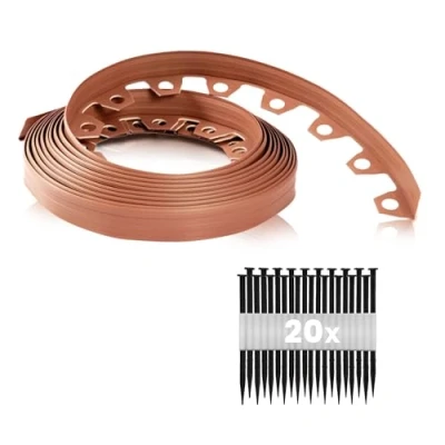 Imagen de GARDENIX Flexibel LineBORDER Borde para césped, plástico, 20 Anclajes, Longitud 10 m, Altura 6 cm, Color marrón Claro