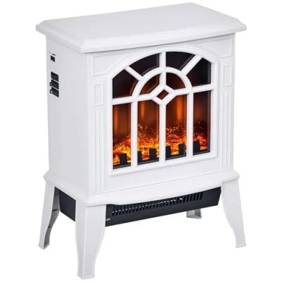 Imagen de HOMCOM Chimenea Eléctrica 1000 W/2000 W Decorativa con Temperatura Ajustable LED Llamas y Protección Sobrecalentamiento para 15 20 ㎡ 36,5x24x46 cm Blanco