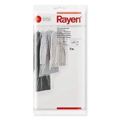 Imagen de Rayen Saco guardarropa Funda Armario Protege Protectores de Ropa Antipolvo Pack 3 Talla S Bolsas para Guardar, Polietileno, Medida :65 x 100 cm,