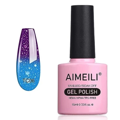 Imagen de AIMEILI Esmaltes Semipermanentes para Uñas Temperatura Cambio De Color Camaleón Soak Off UV LED Gel Glitter Purple to Blue Full Shimmer/Diamond (TC06) 10ml