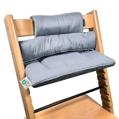 Imagen de LaLoona Cojin Trona Madera para Stokke Tripp Trapp, Impermeable de 2 Piezas, Evolutiva Lavable, OEKOTEX Standard 100 Gris Revestido