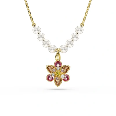 Imagen de Swarovski Colgante Idyllia, Perla de cristal, Tallas mixtas, Flor, Multicolor, Baño tono oro