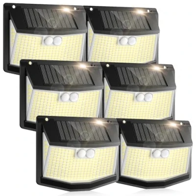 Imagen de Luz Exterior Solar LED Jardin: 248 Luces Solares de 3 Modos Sensor Movimiento con 270 Iluminacion Exteriores Lampara IP65 Impermeable Light Focos para Jardín 6 Paquete
