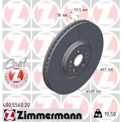 Imagen de ZIMMERMANN Disco de freno MERCEDES BENZ: GLE Coupé 400mm 38mm 9/5 5Taladro(s) 112mm ventilación interna, perforado 400.5560.20 1674211201,167421120107