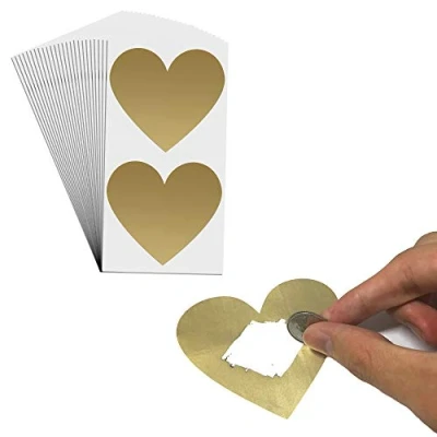 Imagen de 50 Piezas, Pegatinas Rasca de Corazón (Scratch Sticker) 8 x 7 cm, Oro